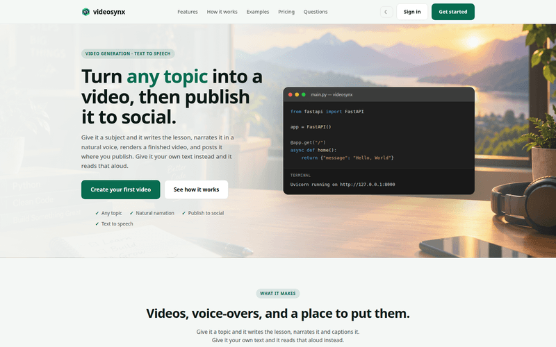videosynx landing page